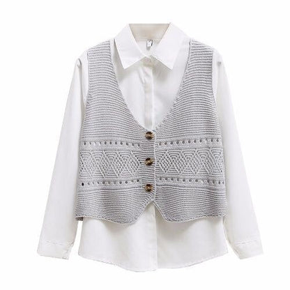 jinran 2024 Korean Fashion V Neck Loose Sleeveless Sweater Vest Women Knitted Hollow Out Single Breasted Short Cardigan Female Kniwear