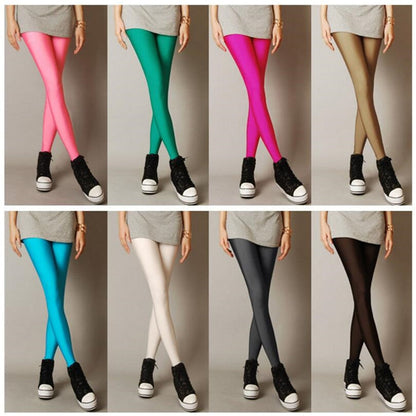 jinran New Spring Autume Solid Candy Neon Leggings for Women High Stretched Female Sexy Legging Pants Girl Clothing Leggins