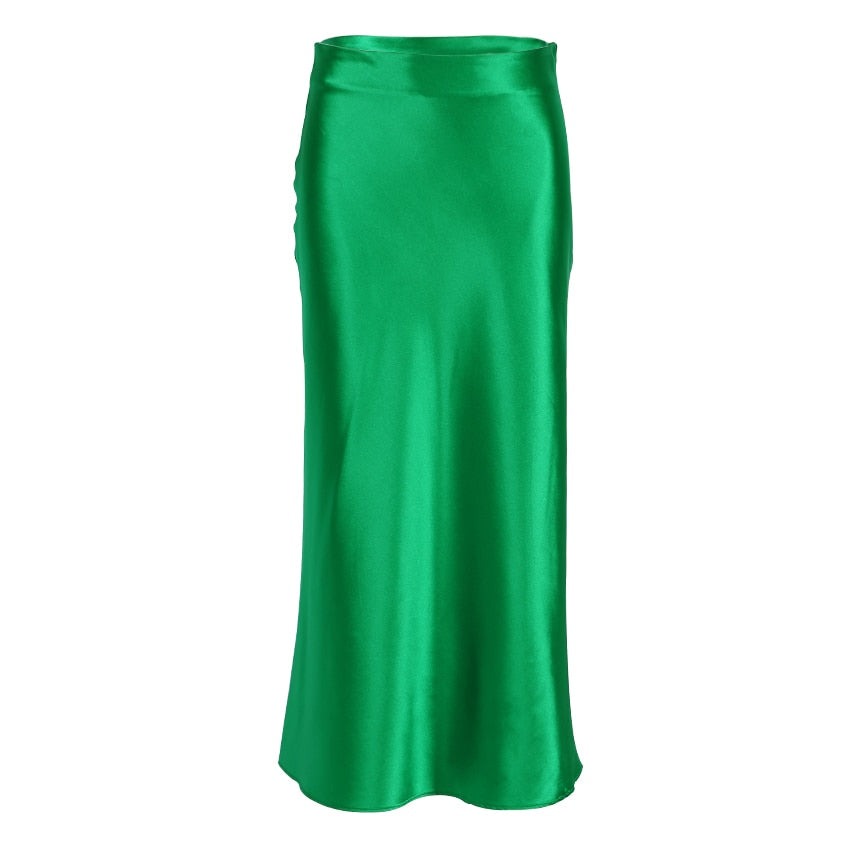 jinran  Solid Purple Satin Silk Skirt Women High Waisted Summer Long Skirt New Elegant Ladies Office Skirts Midi Spring