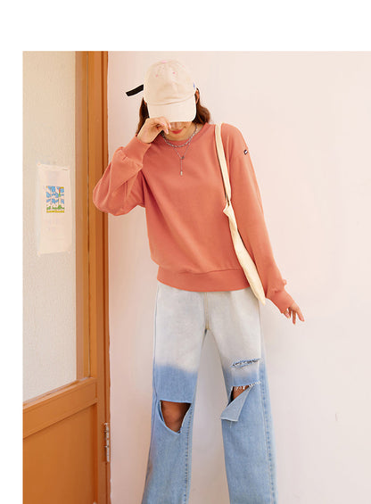 jinran Sweater Women Simple Collocation Solid Autumn New Loose Versatile Casual Fall Shoulder Sweater Girl