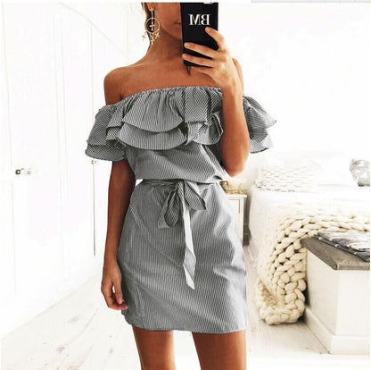 jinran Woman Summer Dress 2023 Low-Cost Mileage  off-the-Shoulder Striped A Spot Dresses For Women Vestidos YRW6806