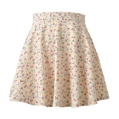 jinran Women Boho Floral Print High-waisted Skirt Casual Harajuku Mini Chiffon Skirts Beach Holiday Slim A Line Skirt Summer Light