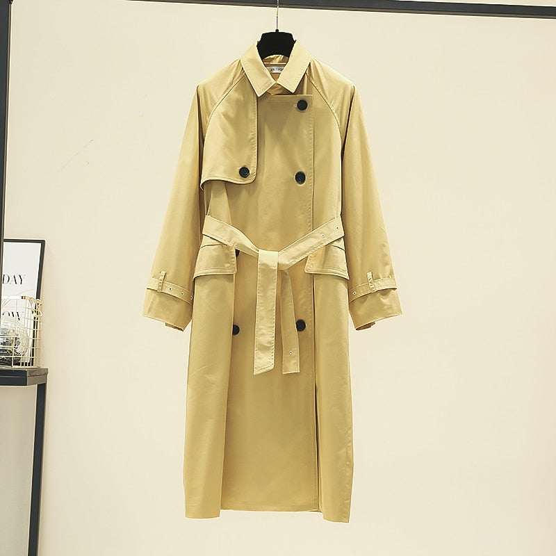 jinran Brand new Fashion 2022 Fall /Autumn Casual Double breasted Simple Classic Long Trench coat with belt Chic Female windbreaker