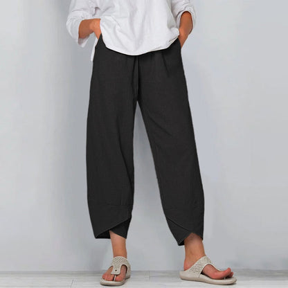 jinran Vintage Printed Harem Pants Women Trousers Casual Elastic Waist Cotton Linen Wide Leg Pants Loose Pantalon Summer Plus Size Pant