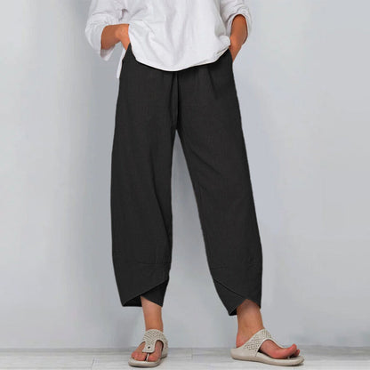 jinran Vintage Printed Harem Pants Women Trousers Casual Elastic Waist Cotton Linen Wide Leg Pants Loose Pantalon Summer Plus Size Pant