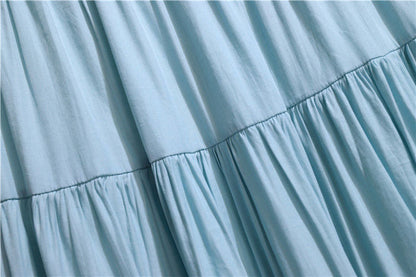 jinran Summer Stitching Cotton and Linen Skirt Elegant Elastic High Waist Ruffles Pleated All-match A Line Skirt Casual Beach Holiday