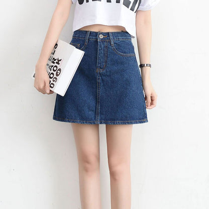 jinran Summer Denim Mini Skirt Women Korean High Waist A-Line Skirt Causal Oversized Harajuku Short Jean Skirts Minimalist