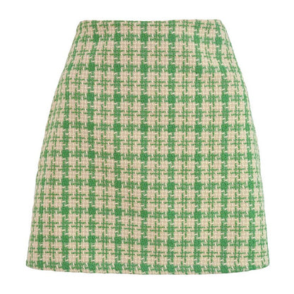 jinran Women Summer Elegant Korean Plaid A Line Skirts Vintage Woolen High Waist Mini Skirt Cotton Harajuku Skirt 2022 New Fashion