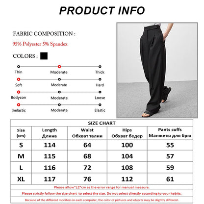 jinran Spring Summer Black Ladies Office Trousers Women High Waist Pants Pockets Female Pleated Wide Leg Pants Solid