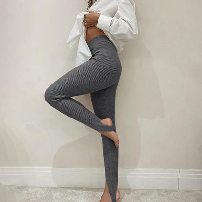 jinran Beige Ribbed Knit Leggings Women High Waist Cotton Fitness Basic Pants Casual Spring New All-Match Female Skinny Leggings