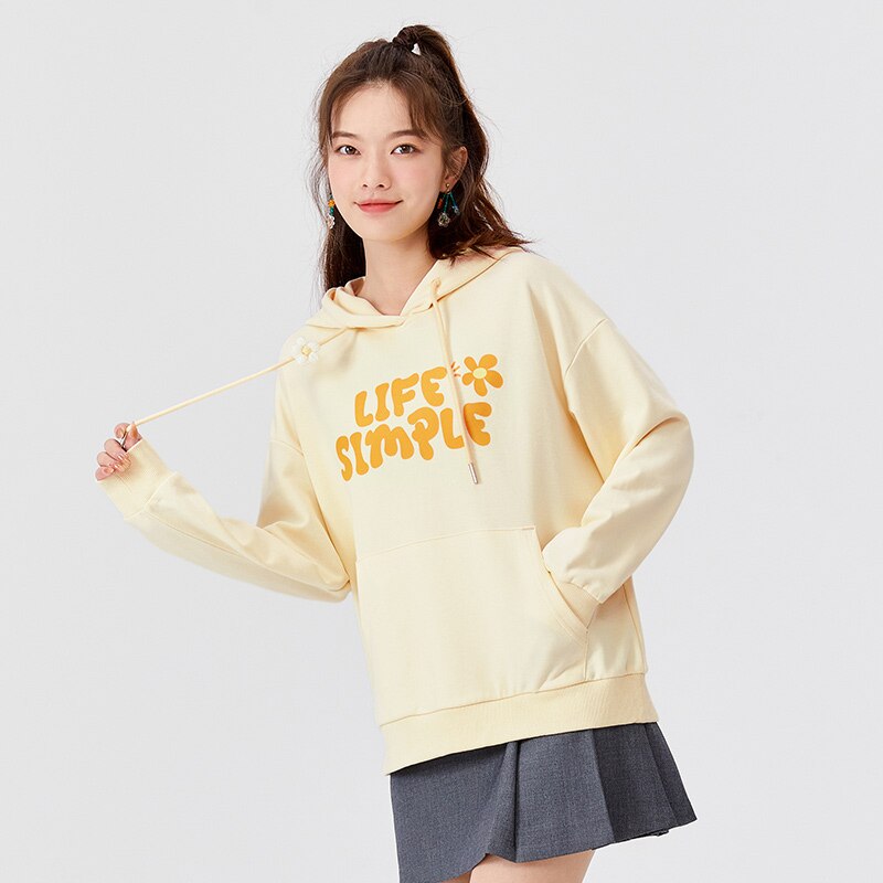 jinran Sweatshirt Women Simple And Cute 2021 Autumn Hoodie New Casual Fashion Letter Loose Hooded Pullover Top