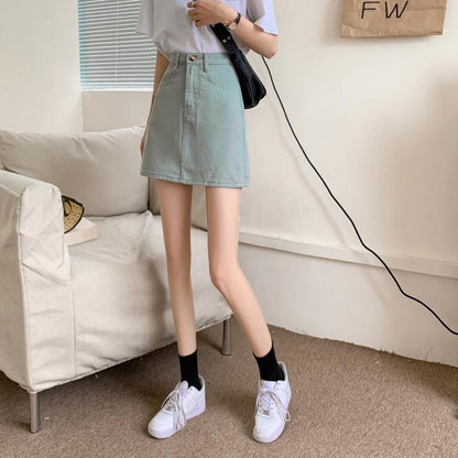 jinran Women Casual Denim Skirt Summer High Waist Korean Harajuku A Line Skirts Elegant Vintage Y2K Jeans Mini Skirt Preppy Style