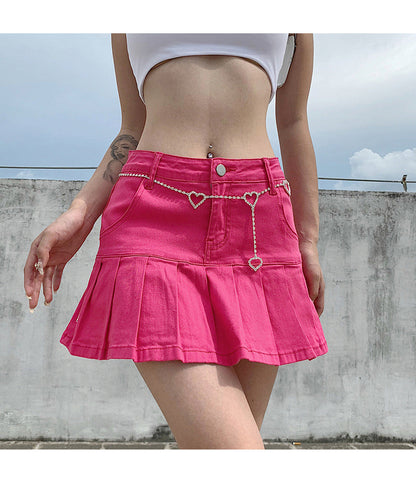 jinran Women High Waist Denim Skirt Women Summer Korean Harajuku Ruffles Jeans Skirt Shorts Punk Y2K Mini Pleated Skirt Streetwear