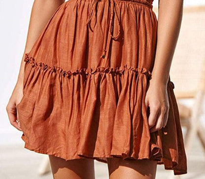 jinran Summer Short Skirts Women Vintage Ruffled Mini Skirt with Sashes Casual Boho Pleated A Line Holiday Beach Wear
