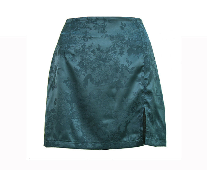 jinran Women Summer Elegant Jacquard Satin Skirt Sexy High Waist Mini Skirt Vintage Zipper Pencil skirt with side Slit Y2K 2000s 90s