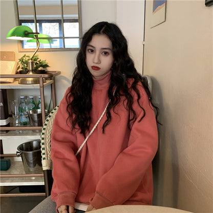 jinran Hoodies Women Winter Solid Color New Fleece Korean Harajuku Sweatshirt Long Sleeve Basic Womens Pullover 9 Colors