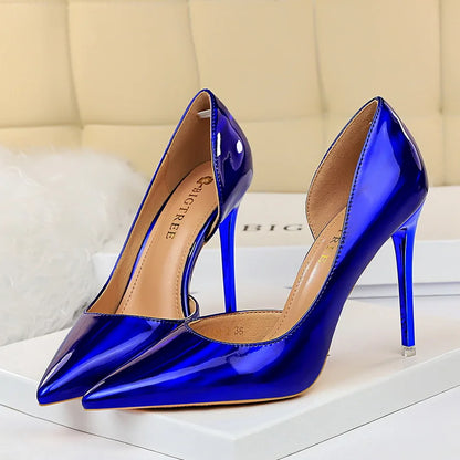 jinran 2024 Women 10.5cm High Heels Blue Green Valentine Pumps Luxury Glossy Stripper Stiletto Wedding Bridal Fetish Shoes Plus Size 43