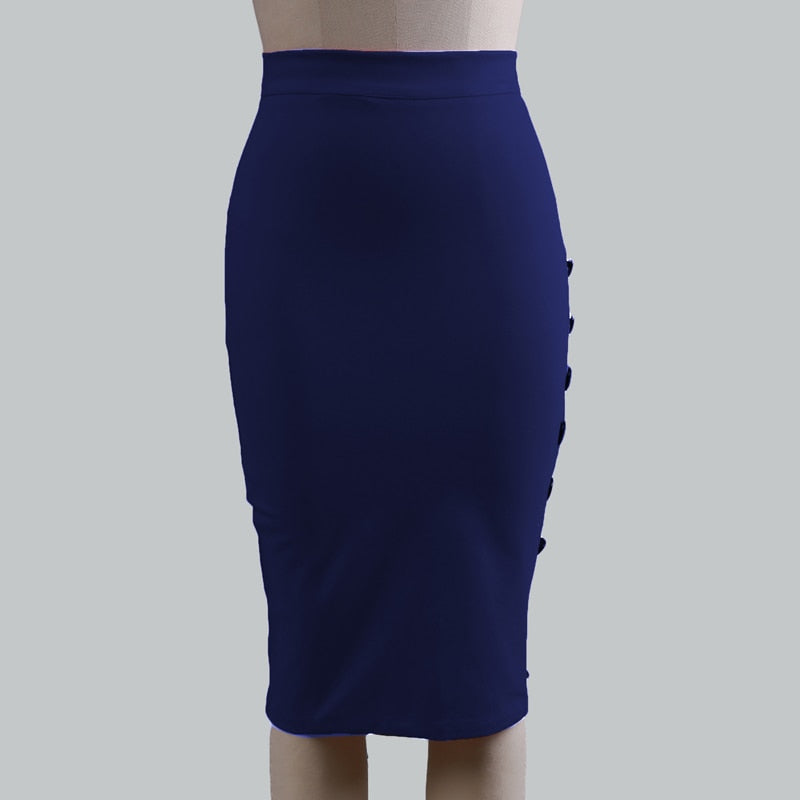 jinran New Women Elegant Slim Pencil Skirts High Waist Ladies Skirt Side Split Button Office Ladies Bodycon Fitted Skirts