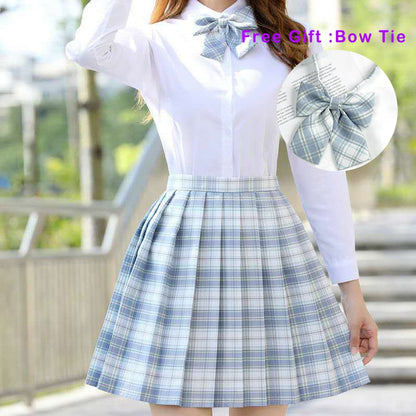 jinran Pleated Harajuku Preppy Style Summer Women Skirt Plaid Kawaii Y2K High Waist Dance Bow Skirt Mini Cute Japanese School Uniforms