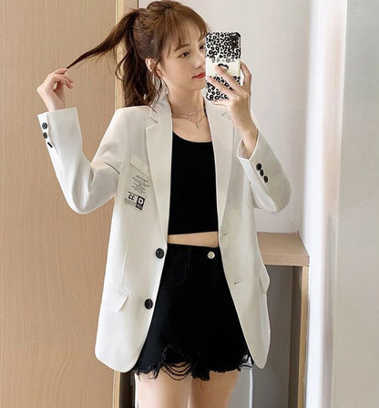 jinran Autumn Design Blazer Women White Solid Suit Jackets Loose Causal Tailored Coat Korean Fashion Lady Office Outwear New