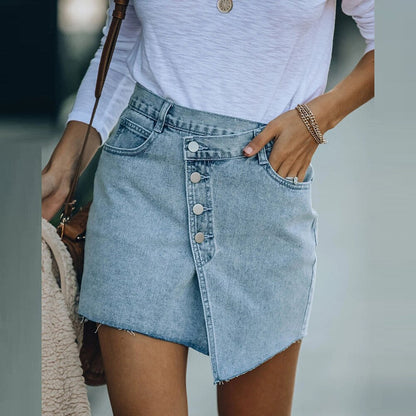 jinran Women High Waist Denim Skirts Vintage Harajuku Jean Shirts High Street Irregular Button Fly Bodycon Skirts Summer Clothes 2022