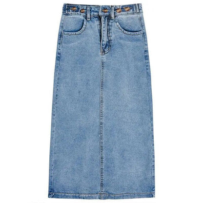 jinran Women High Waist Split Denim Skirts Summer Casual Korean Vintage Midi Long Skirt Harajuku Wild Bodycon A Line Skirt Streetwear