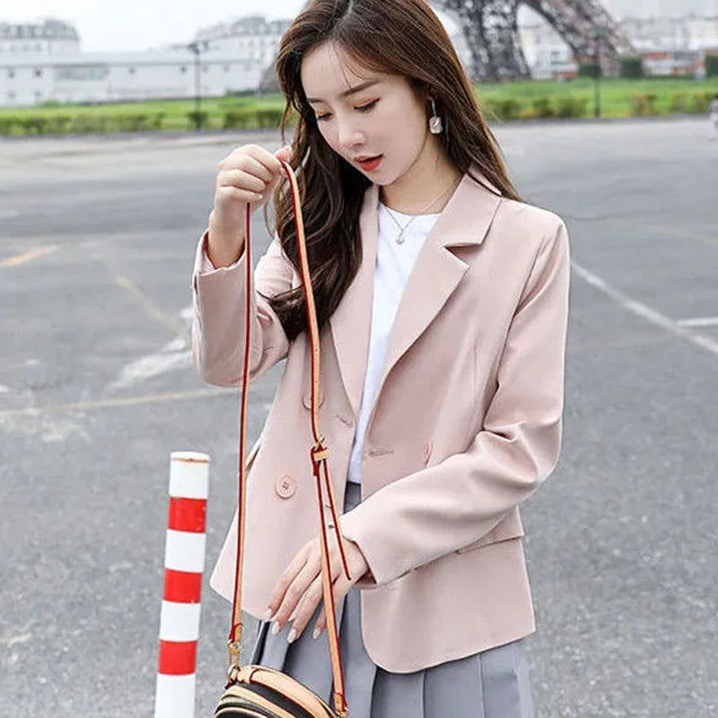 jinran Autumn Simple Elegant Blazer Women Black Loose Suit Jackets Causal Pink Tailored Coat Korean Fashion Lady Office Outwear New