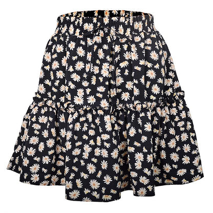 jinran Summer Boho Floral Print Mini Skirt Women Elegant Ruffles Short Skirts Elastics Waist Lace Up A-Line Skirts