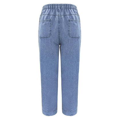 jinran Large Size High Waist Boyfriend Jeans Ladies Summer Solid-Color Loose Spanning Pants American Street Haren denim Long Pants