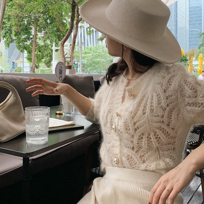 jinran 2022 new sweater autumn white openwork knitted cardigan french mohair coat sweater female air-conditioning suit 16179