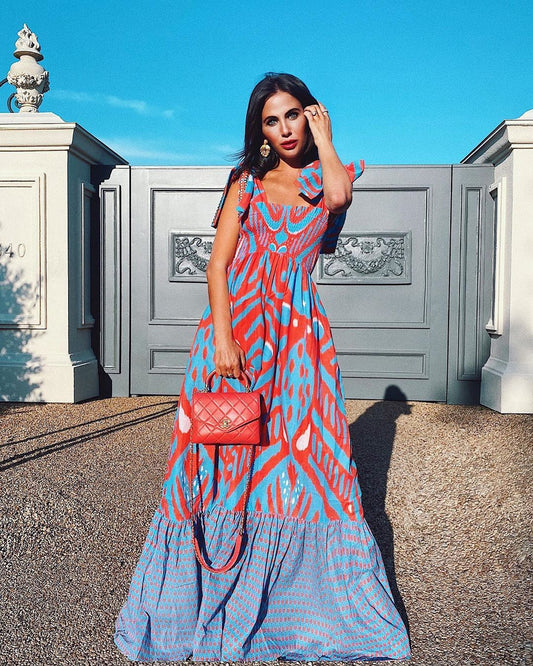 jinran Women Dress Sleeveless Color Matching Large size Dresses Long Printing Vintage Sexy Summer Dresses New Fashion Sexy Dress