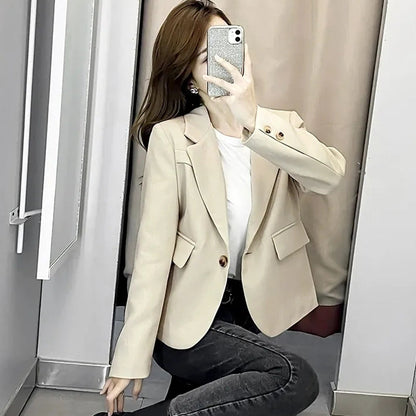 jinran Autumn Simple Elegant Black Blazer Women  Loose Suit Jackets Causal Tailored Coat Korean Fashion Lady Office Outwear New