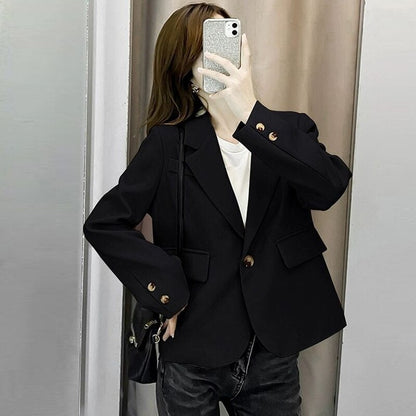 jinran Autumn Simple Elegant Black Blazer Women  Loose Suit Jackets Causal Tailored Coat Korean Fashion Lady Office Outwear New