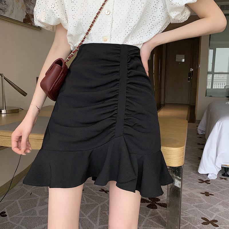 jinran Women Ruffles Pleated A-Line High Waist Irregular Summer Sexy Solid Elegant Skinnny Preppy Style Club Mini Skirt