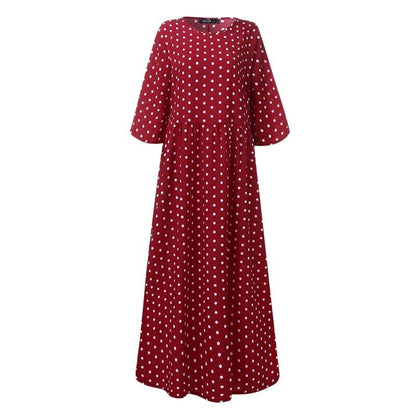 jinran Summer Fashion Bohemian Dress Women 3/4 Sleeve Polka Dot Printed Party Maxi Sundress Vestidos Female Tunic Robe