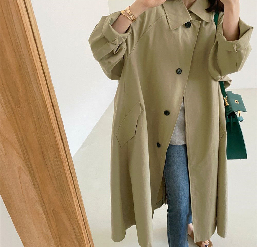 jinran Spring Autumn Long Korean Simple Women Trench Coat 2022 Spring New Loose Turn-down Collar Button Women Coats