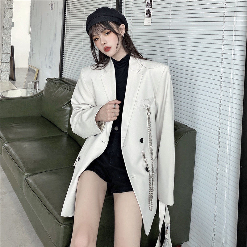 jinran Autumn Temperament Suit Jacket Women Trendy Loose Black Blazer White Tailored Coat Korean Office Lady Overwear New