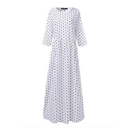 jinran Summer Fashion Bohemian Dress Women 3/4 Sleeve Polka Dot Printed Party Maxi Sundress Vestidos Female Tunic Robe