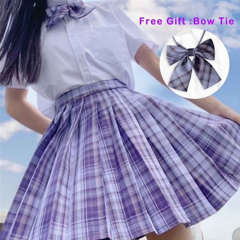 jinran Pleated Harajuku Preppy Style Summer Women Skirt Plaid Kawaii Y2K High Waist Dance Bow Skirt Mini Cute Japanese School Uniforms