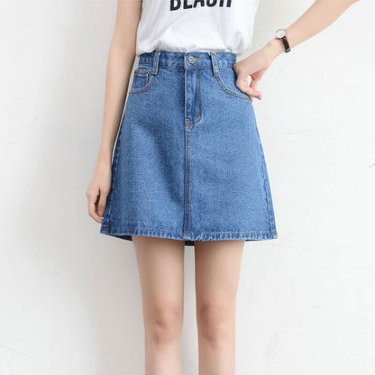 jinran Summer Denim Mini Skirt Women Korean High Waist A-Line Skirt Causal Oversized Harajuku Short Jean Skirts Minimalist