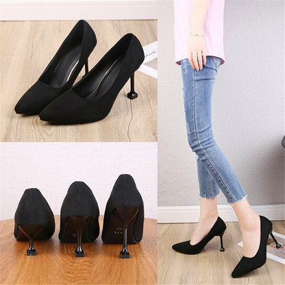 jinran 5/7/9cm Comfort High Heels Ladies Work Shoes New Autumn Black Flock Shallow Wild Women Pumps Pointy Toe Dress Office Shoes Woman