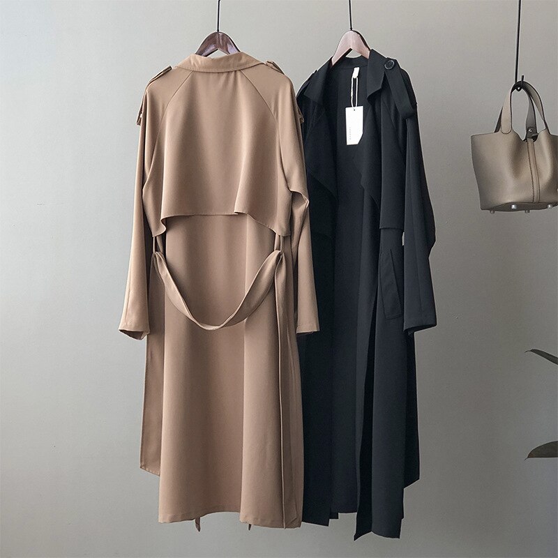 jinran Korean Vintage Loose Sashes Women Trench 2022 Autumn New Loose Turn-down Collar Long All Match Female Coats