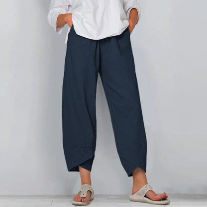 jinran Vintage Printed Harem Pants Women Trousers Casual Elastic Waist Cotton Linen Wide Leg Pants Loose Pantalon Summer Plus Size Pant