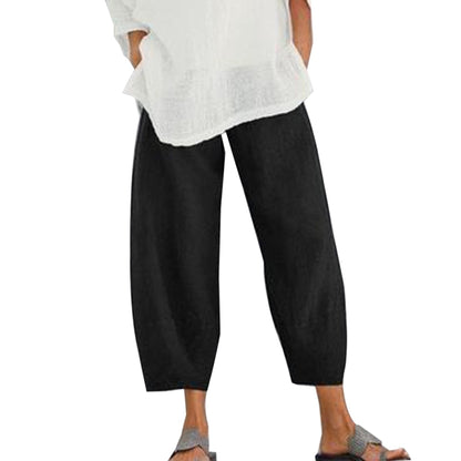 jinran Vintage Printed Harem Pants Women Trousers Casual Elastic Waist Cotton Linen Wide Leg Pants Loose Pantalon Summer Plus Size Pant