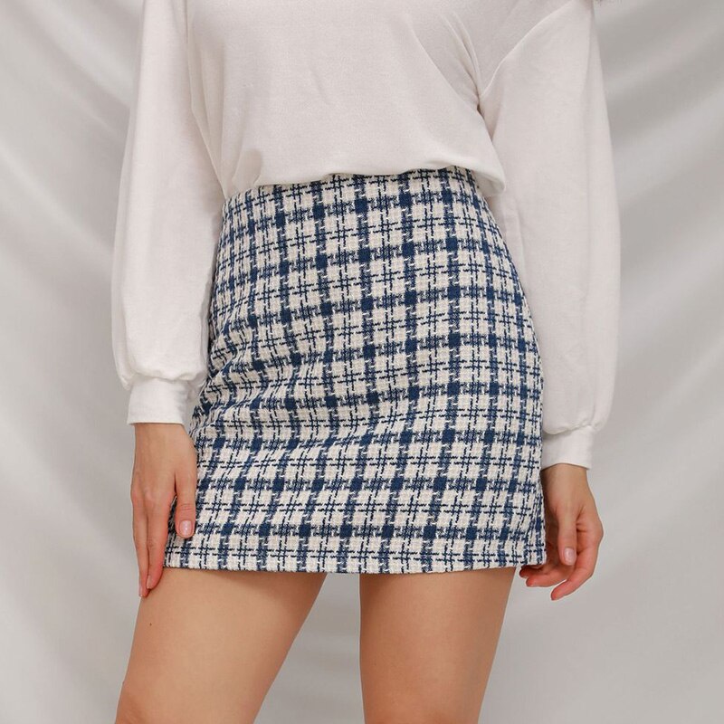 jinran Women Summer Elegant Korean Plaid A Line Skirts Vintage Woolen High Waist Mini Skirt Cotton Harajuku Skirt 2022 New Fashion