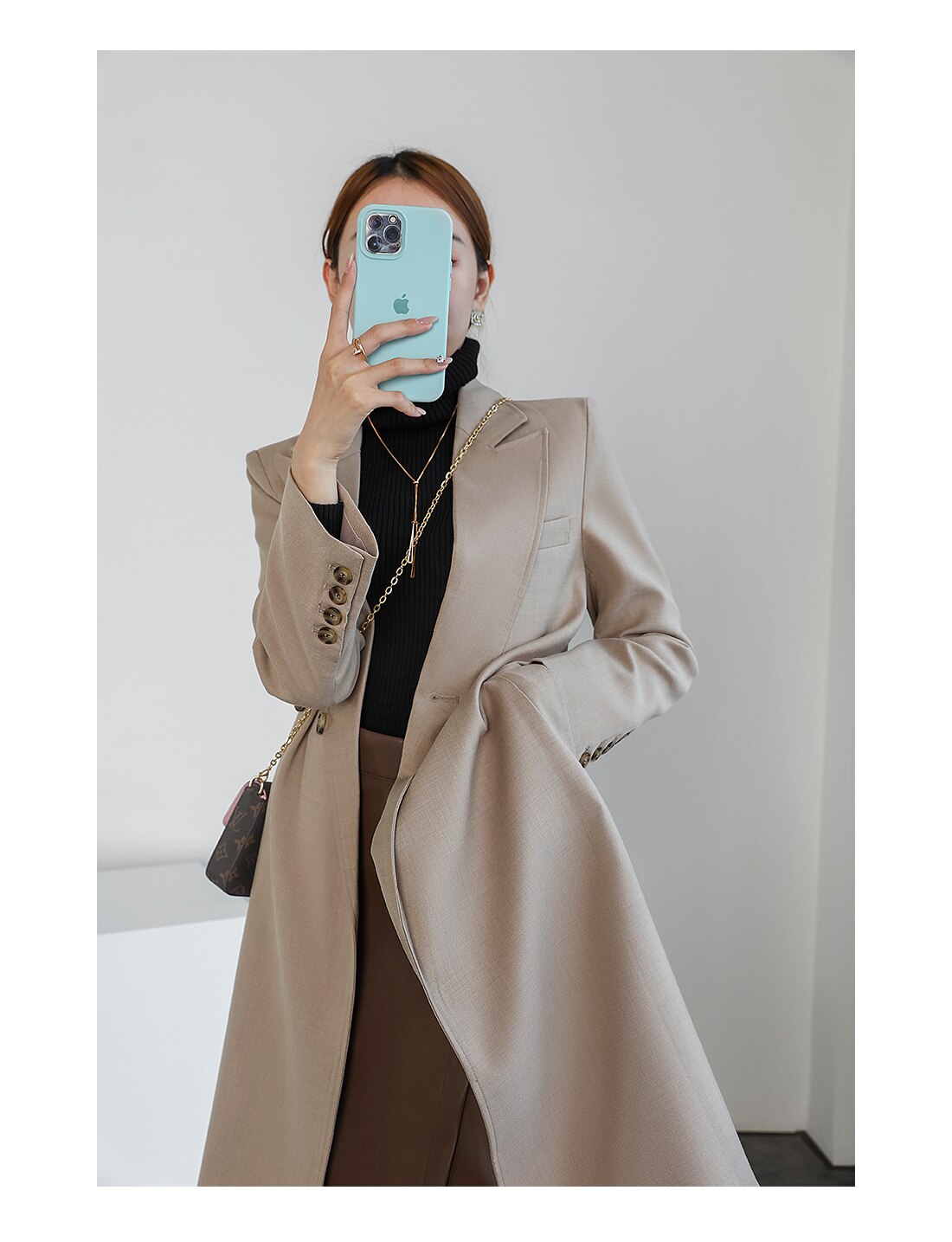 jinran 2022 Autumn New England Suit Coats Turn-down Collar Fashion Single-breasted Button Long Solid Color Slim Coats