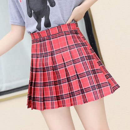 jinran Korean Style Plaid Skirts Women Summer Elegant High Waist a Line Pleated Skirt Sweet Girls Dance Mini Skirt Student Harajuku