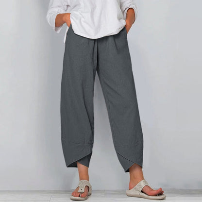 jinran Vintage Printed Harem Pants Women Trousers Casual Elastic Waist Cotton Linen Wide Leg Pants Loose Pantalon Summer Plus Size Pant