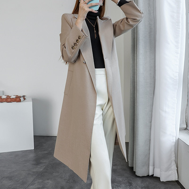 jinran 2022 Autumn New England Suit Coats Turn-down Collar Fashion Single-breasted Button Long Solid Color Slim Coats