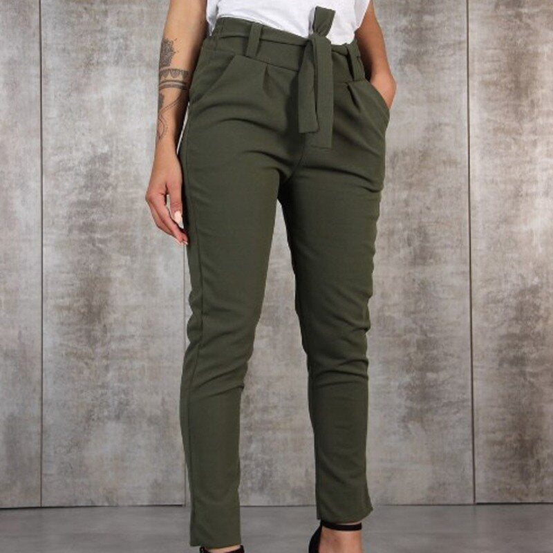jinran Women Casual Harajuku Long Ankle Length Trousers Summer Autumn Plus Size Leggings Solid Elastic Waist Pants Black Pants